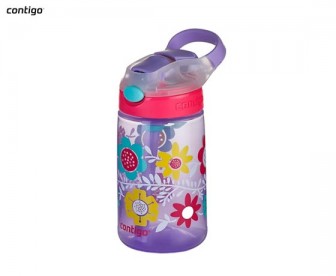 Contigo 康迪克 儿童自动翻扣带锁吸管杯 紫色鲜花 414毫升